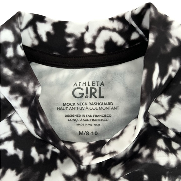 Athleta Girl Mock Neck Black and White Tie Dye Print Rashguard Size 8-10 Medium - Picture 2 of 4